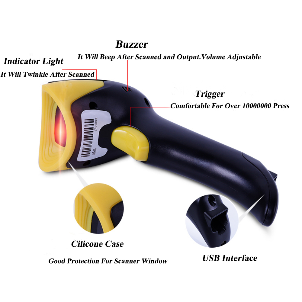 HENCODES HC-6902 Scanner de codes-barres 2D portable avec câble USB pour règlement en caisse