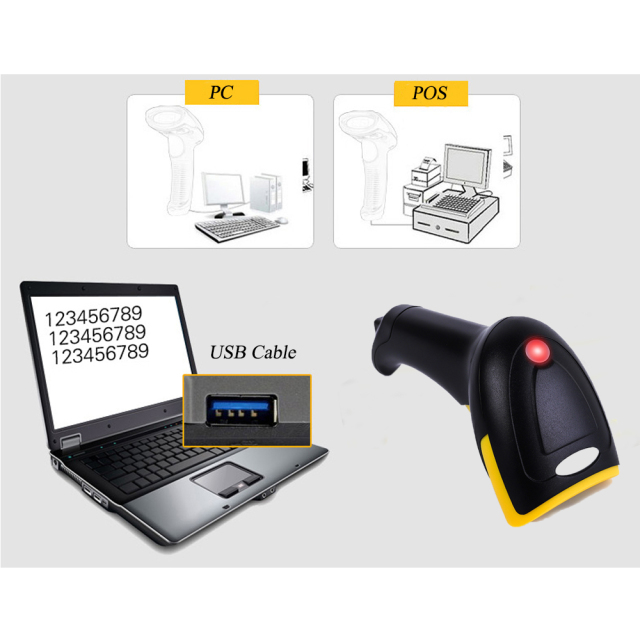 HENCODES HC-6902 Scanner de codes-barres 2D portable avec câble USB pour règlement en caisse