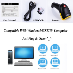 HENCODES HC-6902 Scanner de codes-barres 2D portable avec câble USB pour règlement en caisse