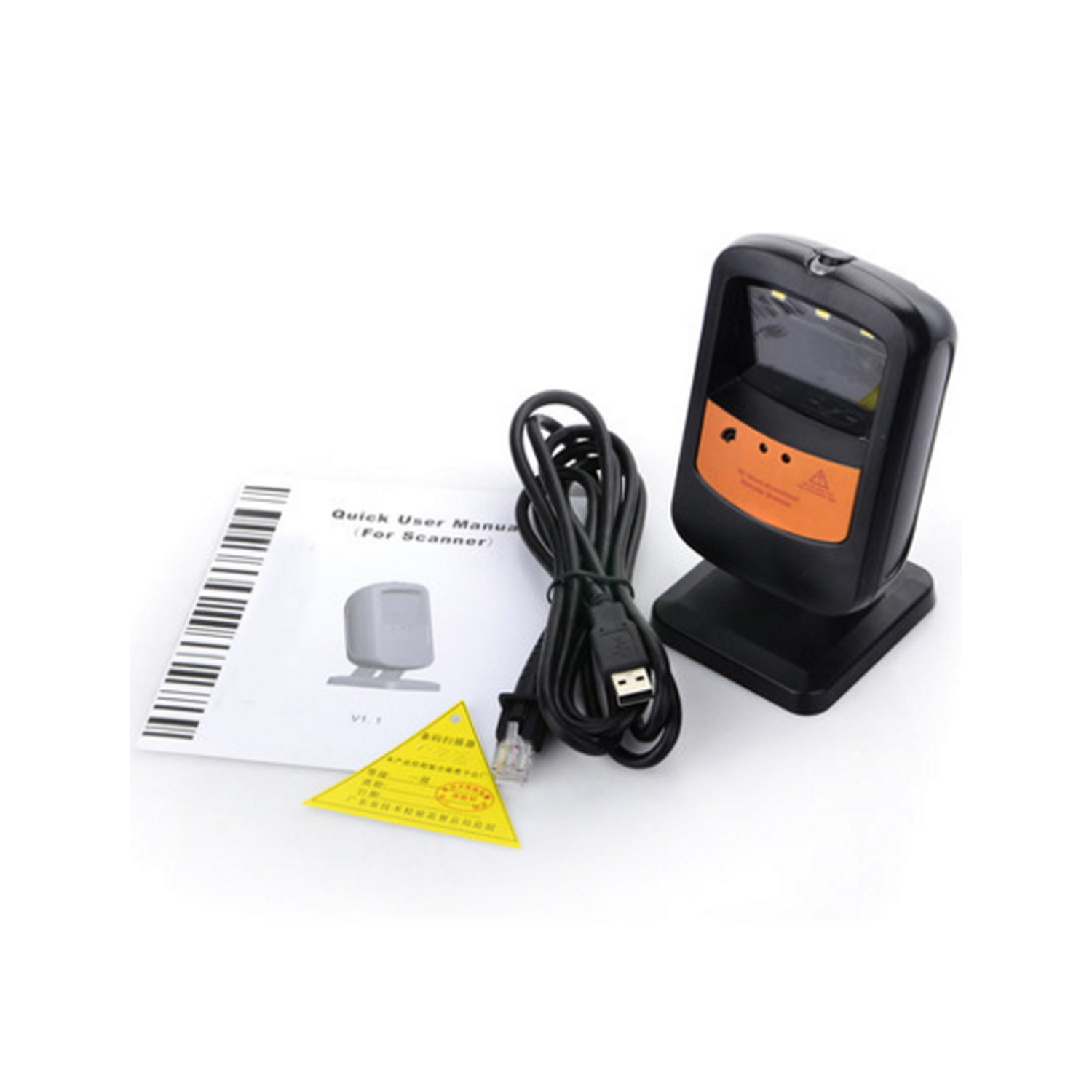 Escáner de códigos de barras 2D de escritorio con manos libres y conexión USB para cajeros automáticos POS HENCODES HC-200S