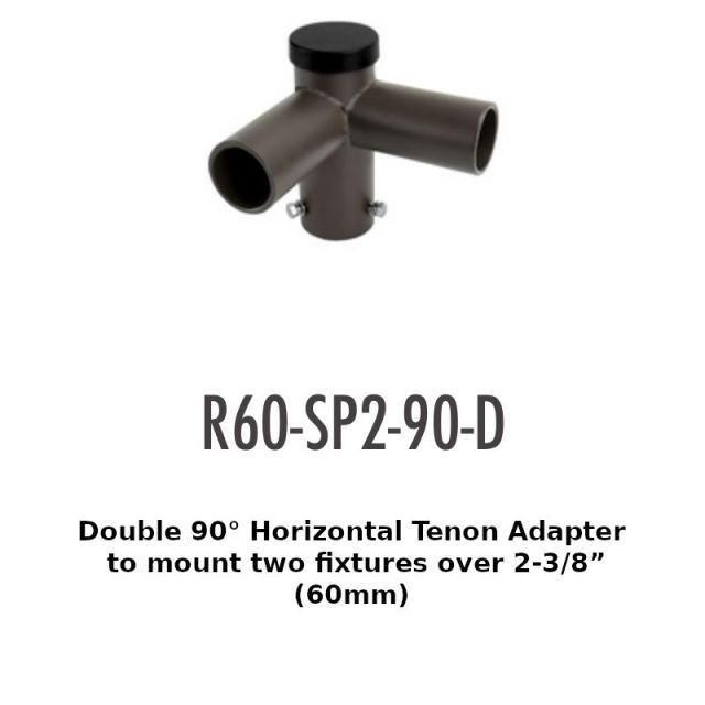 R60-SP2-90-D Double 90° Horizontal Tenon Adapterto mount two fixtures over 2-3/8"(60mm)