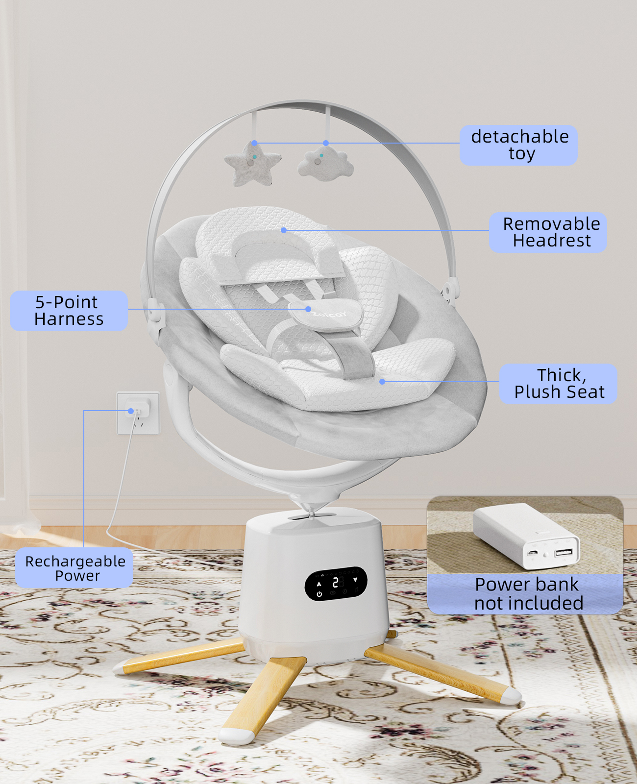 Zoicay Electric Baby Swing - S1000 (White)