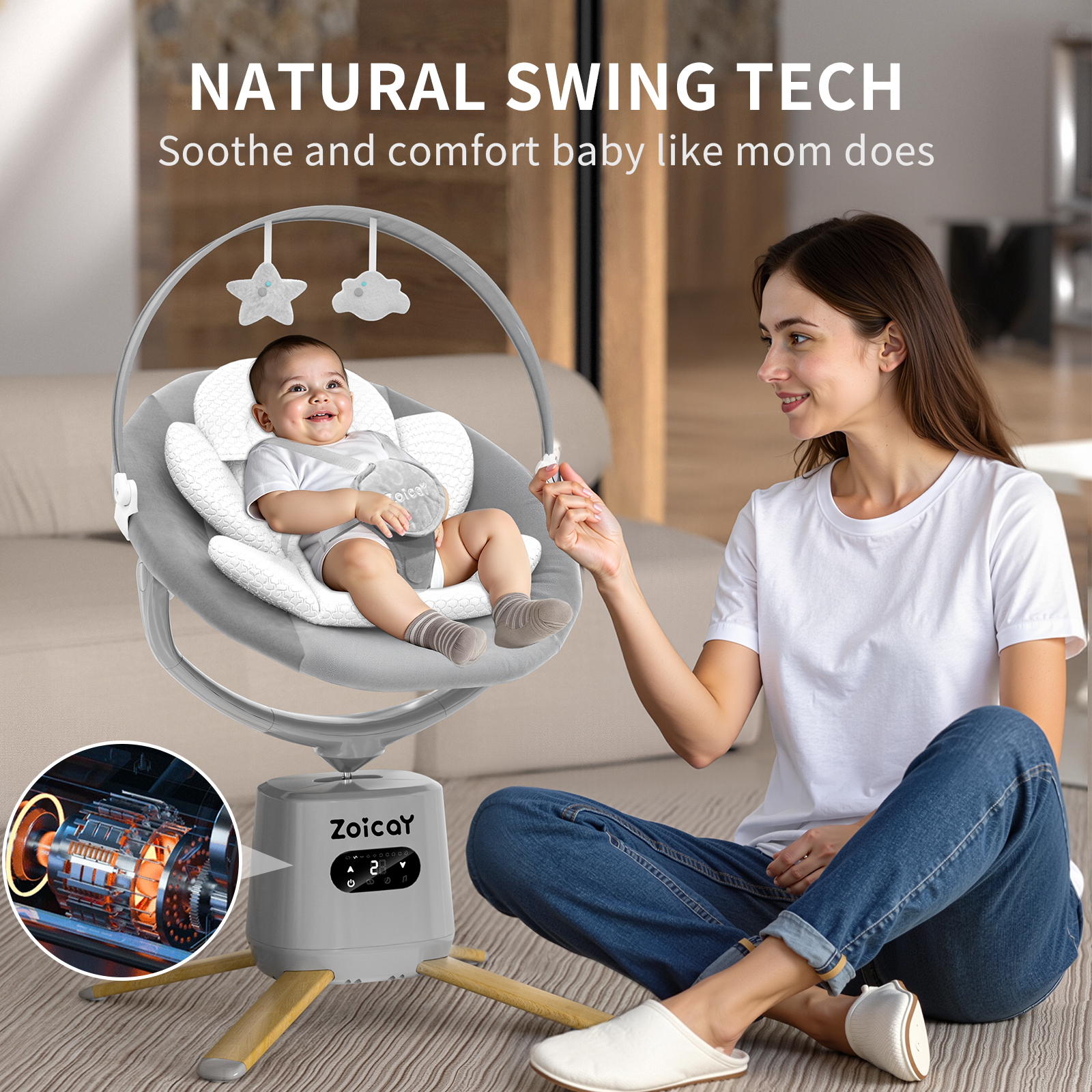 Zoicay Electric Baby Swing - S1000 (Gray)