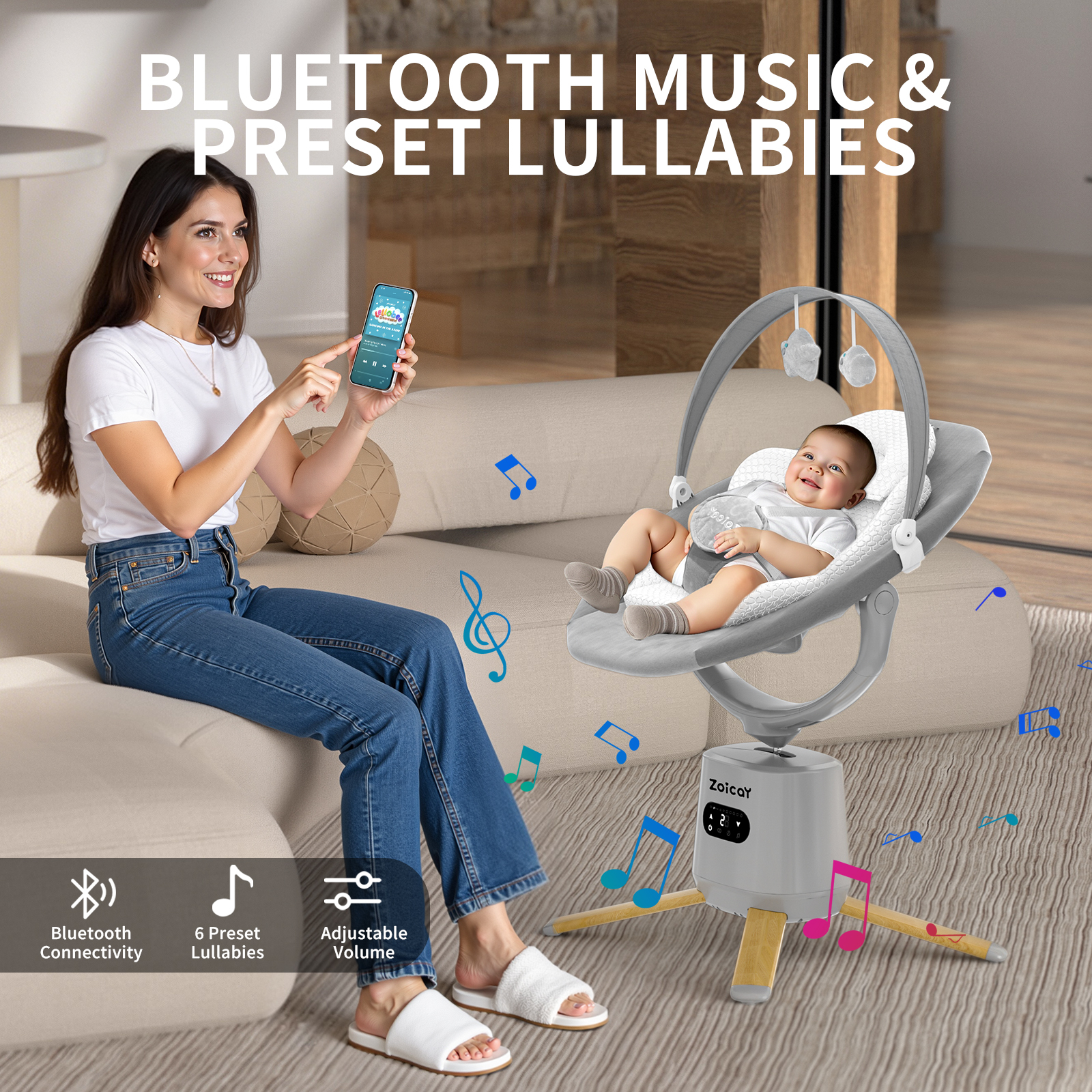 Zoicay Electric Baby Swing - S1000 (Gray)