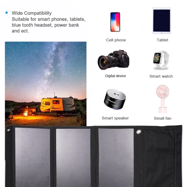 DEMUDA OEM Monocrystalline ETFE Folding Foldable Solar Panel Charger 21W USB Portability Mono Thin Film Flexible Solar Panel