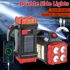 Powerful 4-Gear USB Rechargeable COB Work Light Aluminum Alloy Solar LED Flashlight Torch Waterproof Bright for Outdoor Camping