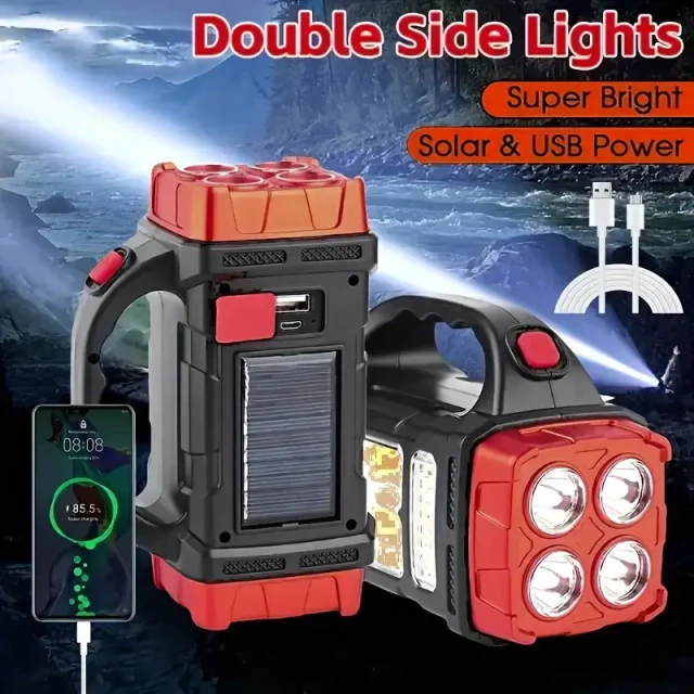 Powerful 4-Gear USB Rechargeable COB Work Light Aluminum Alloy Solar LED Flashlight Torch Waterproof Bright for Outdoor Camping