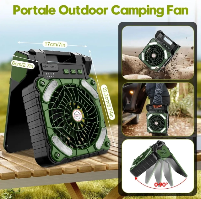 Multifunctional Portable Phone Charger Solar Camping Light Fan Outdoor Four-Speed Wind Mechanical Control Made Plastic Battery