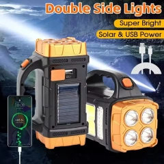 Powerful 4-Gear USB Rechargeable COB Work Light Aluminum Alloy Solar LED Flashlight Torch Waterproof Bright for Outdoor Camping