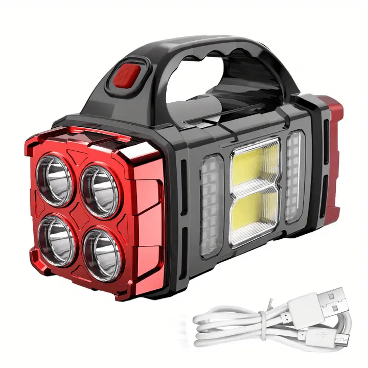 Powerful 4-Gear USB Rechargeable COB Work Light Aluminum Alloy Solar LED Flashlight Torch Waterproof Bright for Outdoor Camping