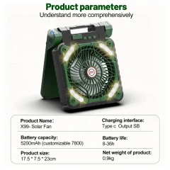Multifunctional Portable Phone Charger Solar Camping Light Fan Outdoor Four-Speed Wind Mechanical Control Made Plastic Battery