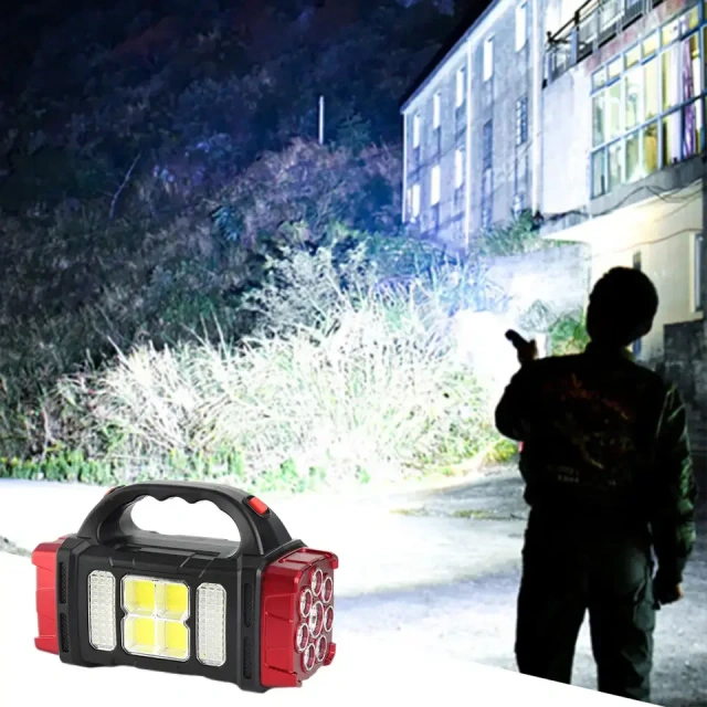 Powerful 4-Gear USB Rechargeable COB Work Light Aluminum Alloy Solar LED Flashlight Torch Waterproof Bright for Outdoor Camping