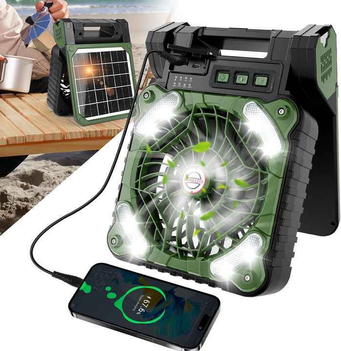 Multifunctional Portable Phone Charger Solar Camping Light Fan Outdoor Four-Speed Wind Mechanical Control Made Plastic Battery