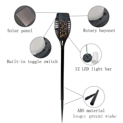 Outdoor Higher Larger Flickering Flame Solar Led Landscape Flame Light for Pathway Landscape Garden