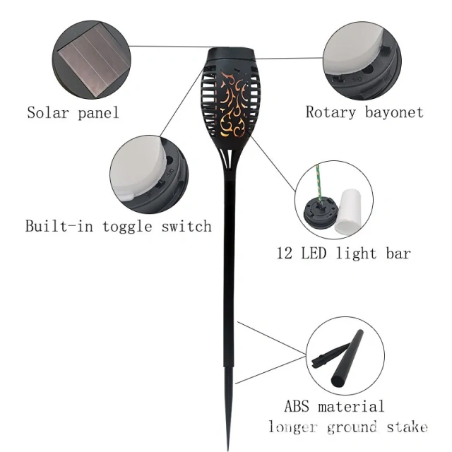 Outdoor Higher Larger Flickering Flame Solar Led Landscape Flame Light for Pathway Landscape Garden