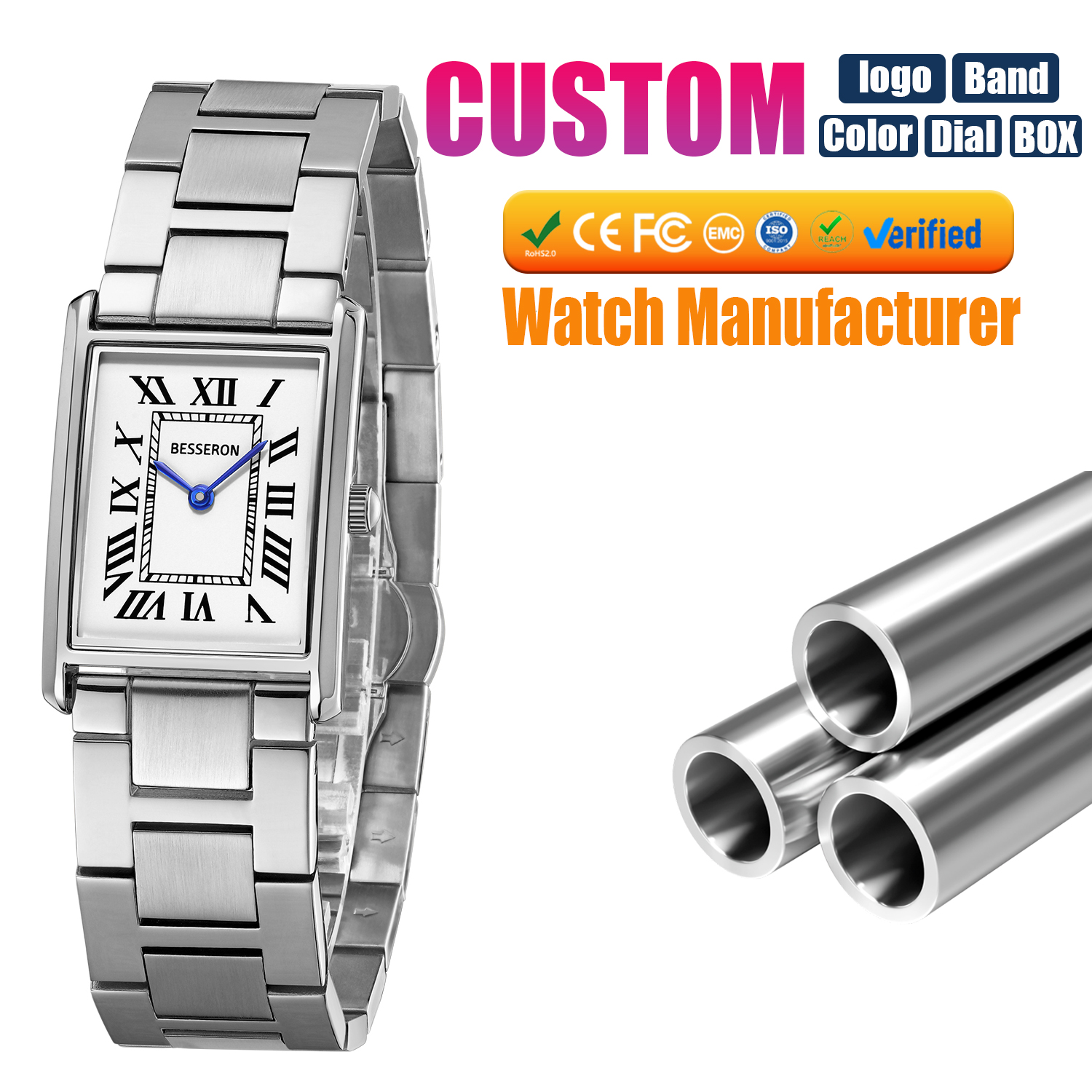 Custom Square Watches Watch Factory Build Your Own Wrist Watch Gents Watches Stainless Steel ...