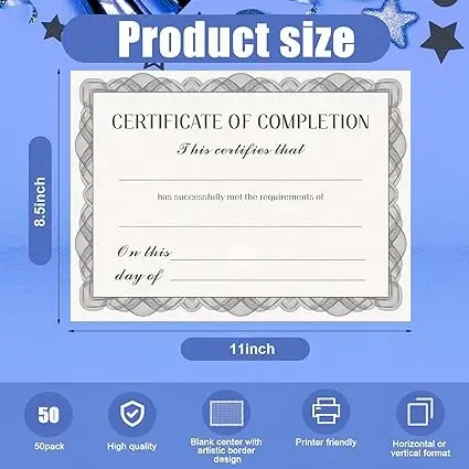 Vocational 2024 diplomat certificate with hologram watermark Certificate of Completion Award Certificates Diploma for education