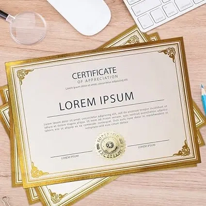 50 Sheets Certificate Papers Certificate of Recognition Award Paper with Gold Foil Sticker Seals for Graduation