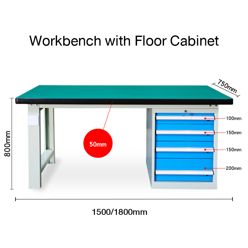 โต๊ะทำงานอุตสาหกรรมแบบหนัก Workbench with Two Hanging Drawers