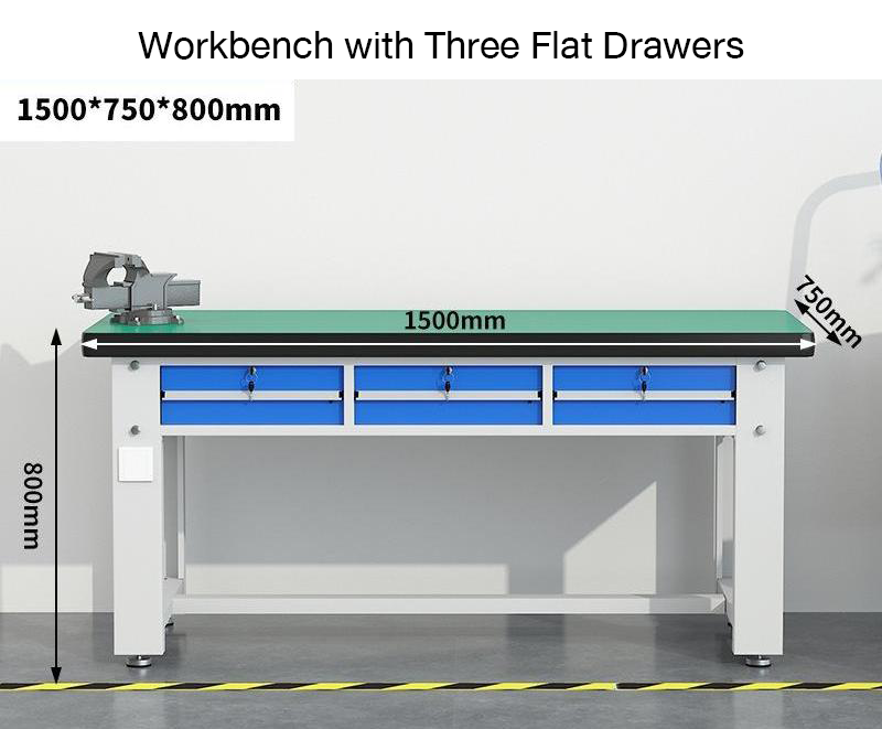 โต๊ะทำงานอุตสาหกรรมแบบหนัก Workbench with Three Flat Drawers