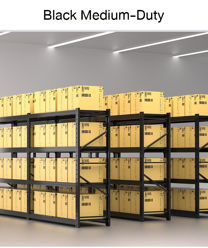 Black Medium-Duty  4-Layer Storage Rack  ชั้นวางของคลังสินค้าแบบขนาดกลาง 4 ชั้น