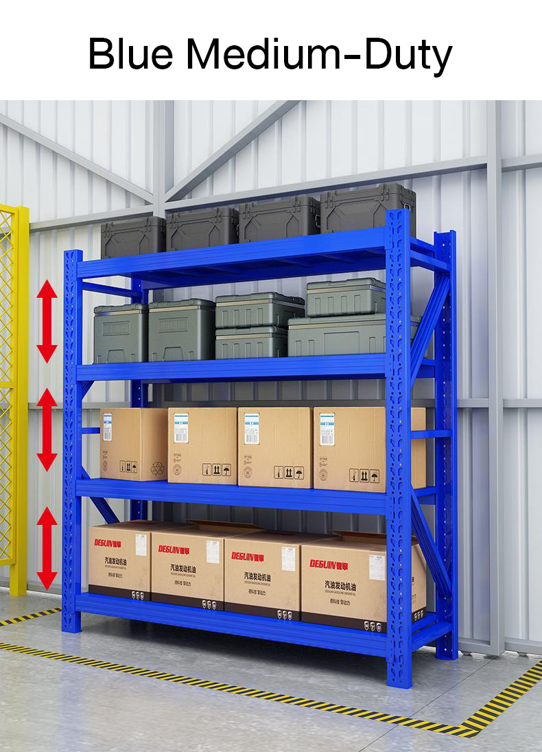 Blue Medium-Duty   4-Tier Storage Rack   ชั้นวางของคลังสินค้าแบบกลาง 4 ชั้น  200*60*200cm