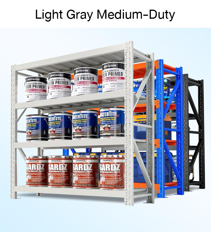 Light Gray Medium-Duty  4-Layer Storage Rack  ชั้นวางของคลังสินค้าแบบขนาดกลาง 4 ชั้น
