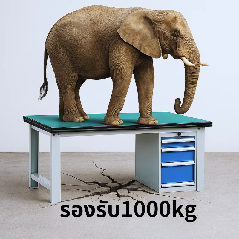Freestanding Cabinet Workbench โต๊ะทำงานแบบมีตู้ด้านล่าง ขนาด 1500/1800*750*800 มม. โต๊ะงานหนักสำหรับอุตสาหกรรม พร้อมลิ้นชัก 4 ช่องด้านขวา พื้นโต๊ะแบบผสมหนา 50 มม. รองรับน้ำหนัก 1000 กก.