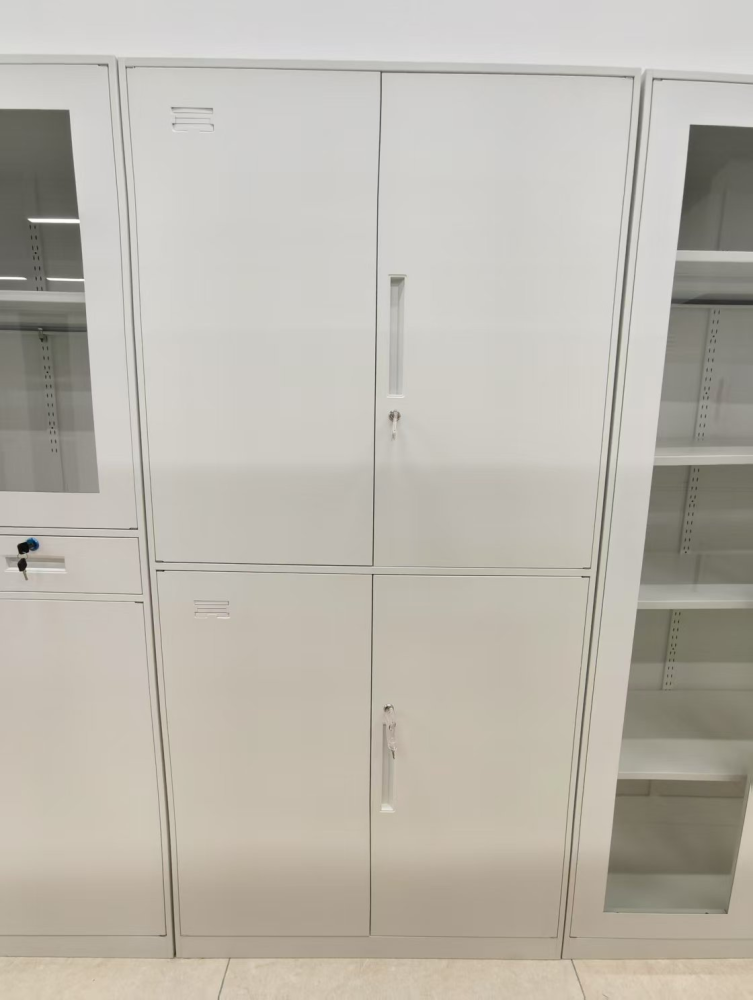 Pure white two-section steel file cabinet ตู้เอกสารเหล็กสองตอนสีขาวล้วน สำหรับสำนักงาน ชั้นวางแบบพับได้ ด้ามจับเหล็กรูปแท่งยาว รับน้ำหนักได้ 40 กก. ต่อชั้น