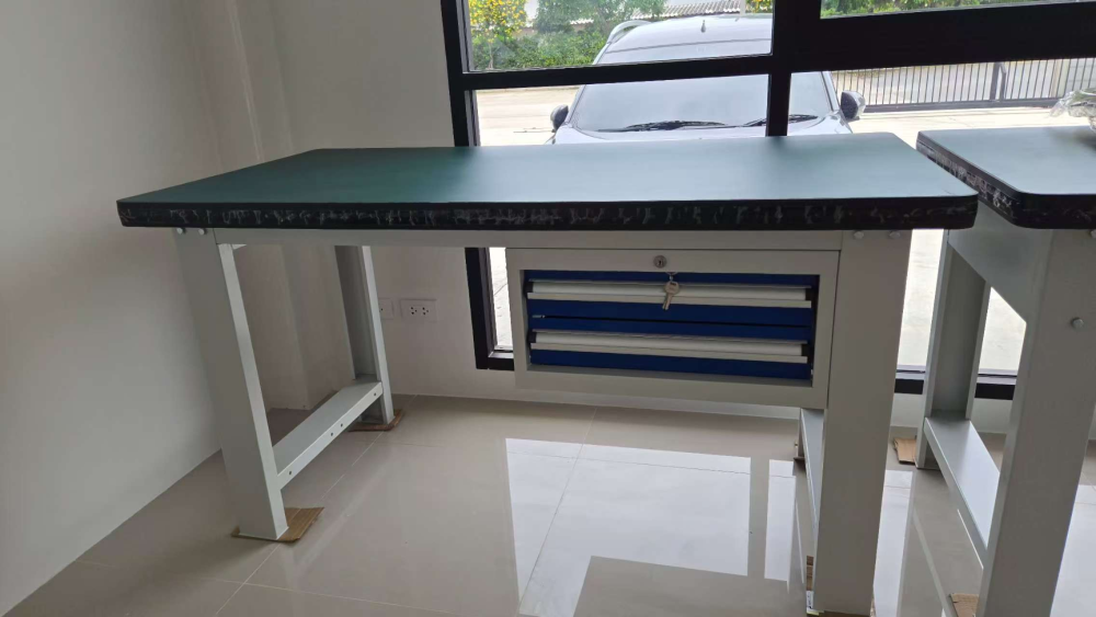 Hanging Two-Drawer Workbench โต๊ะทำงานแบบแขวนลิ้นชัก 2 ชั้น ขนาด 1500/1800*750*800 มม. ระดับอุตสาหกรรม รองรับน้ำหนัก 1000 กก. พื้นโต๊ะแบบผสมหนา 50 มม. พร้อมลิ้นชัก