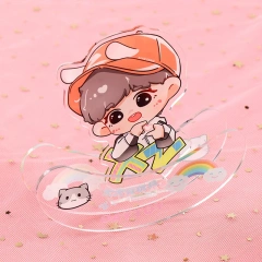 Custom Clear Acrylic Keychain Logo Cartoon Glitter Epoxy Keychain Charm Pin Stand Plastic Key Chain Anime Acrylic KeyringCustom