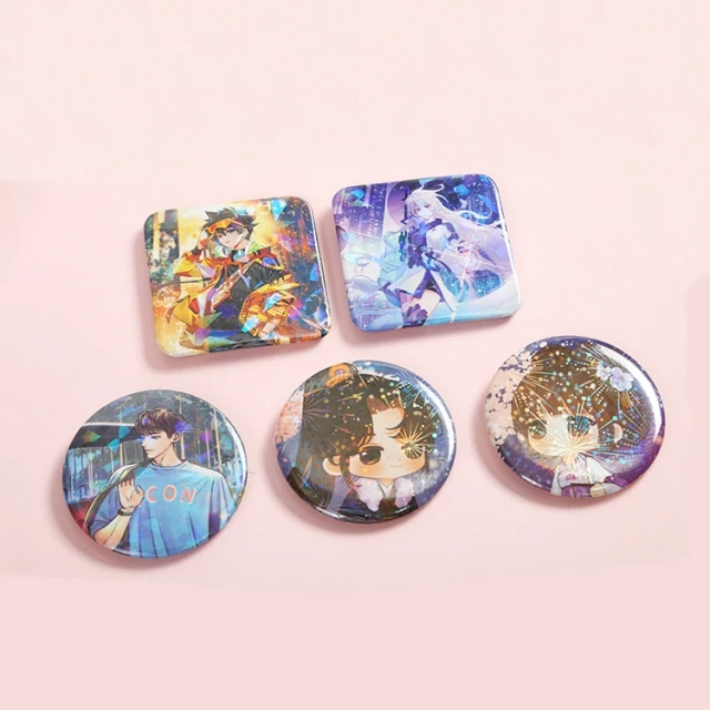 Custom 32mm 58mm Cartoon Anime Button Pin Badge Maker Blank Square Magnetic Metal Tin Badge Plastic Diy Tinplate Badge Supplies
