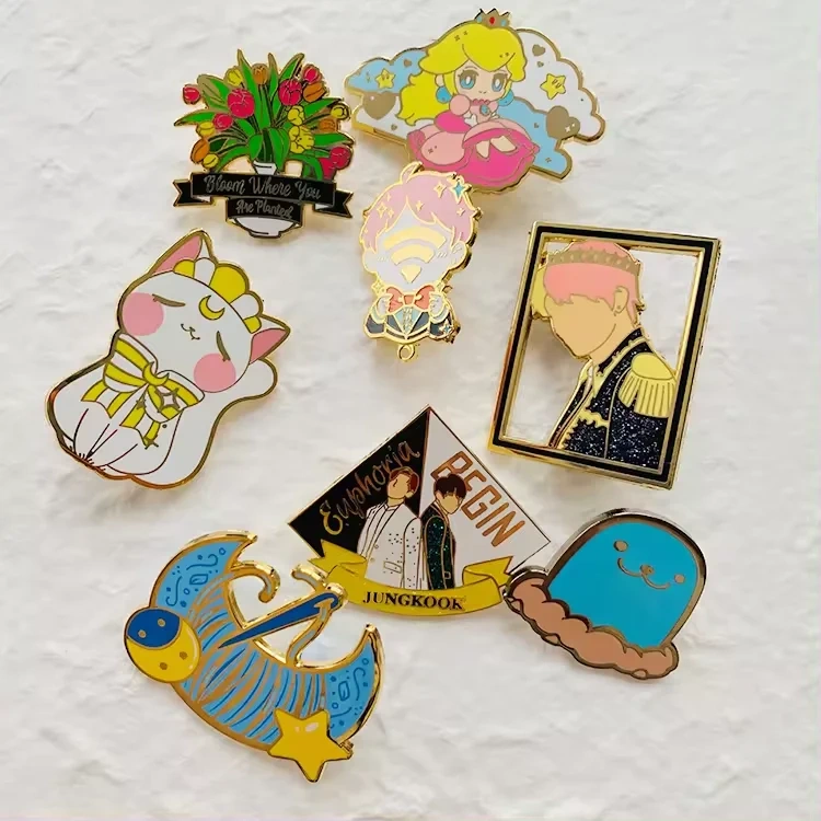 No MOQ Wholesale Custom Cartoon Anime Cartoon Metal Hard Lapel Pin Badge Glitter Cute Enamel Pin Customised Enamel Pins Logo