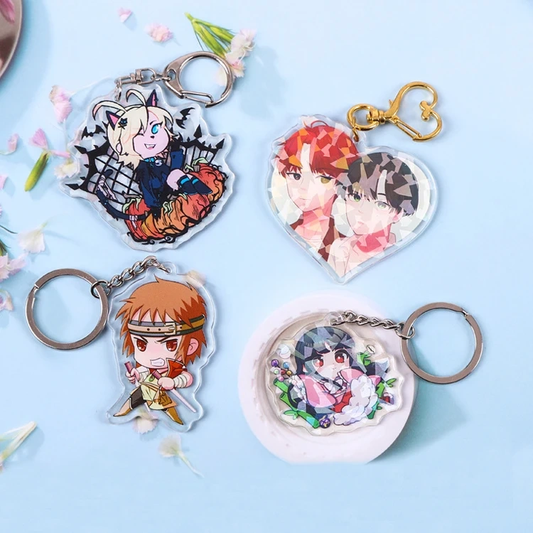Wholesale Custom Printed Acrylic Charms Key Chain Cartoon Anime Acrylic Keychain Pin Stand Transparent  Epoxy Acrylic Keyring