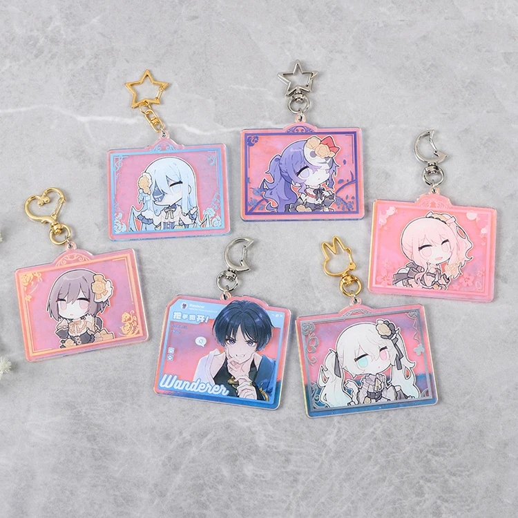 Wholesale Anime Acrylic Keychain Custom Holographic Glitter Acrylic Charm Clear Plastic Key Chain Printed Kpop Acrylic Keyring