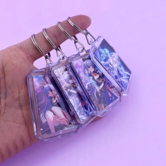 Custom Acrylic Photocard Holder Kpop Cartoon Anime Glitter Photo Card Case Keyring High Quality Acrylic Snap in photo keychain