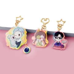 Customized Double Sided Printing Holographic Charm Anime Acrylic Keychain With Glitter Epoxy Acrylic Keychain Engraving Laser