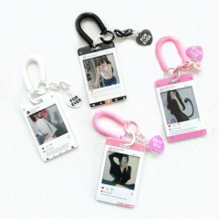 Custom Acrylic Photocard Holder Kpop Cartoon Anime Glitter Photo Card Case Keyring High Quality Acrylic Snap in photo keychain
