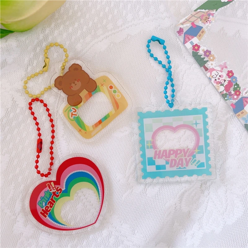 Custom Acrylic Photocard Holder Kpop Cartoon Anime Glitter Photo Card Case Keyring High Quality Acrylic Snap in photo keychain