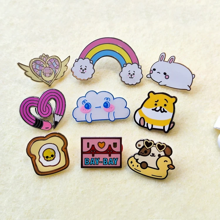 Cute Hard Enamel Pin Custom Badge Manufacturer Cartoon Glitter UV Printed Soft Lapel Pin Logo Custom Enamel Pin Anime