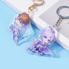 Customized Double Sided Printing Holographic Charm Anime Acrylic Keychain With Glitter Epoxy Acrylic Keychain Engraving Laser