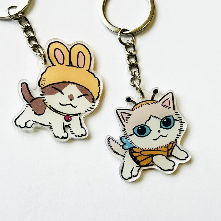 Custom Clear Acrylic Keychain Logo Cartoon Glitter Epoxy Keychain Charm Pin Stand Plastic Key Chain Anime Acrylic KeyringCustom