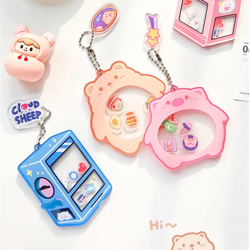 Cute Cartoon Anime Acrylic Shaker Charms Quicksand Acrylic Shaker Custom Diy Popular Sheep Acrylic Shaker Keychain Keyring