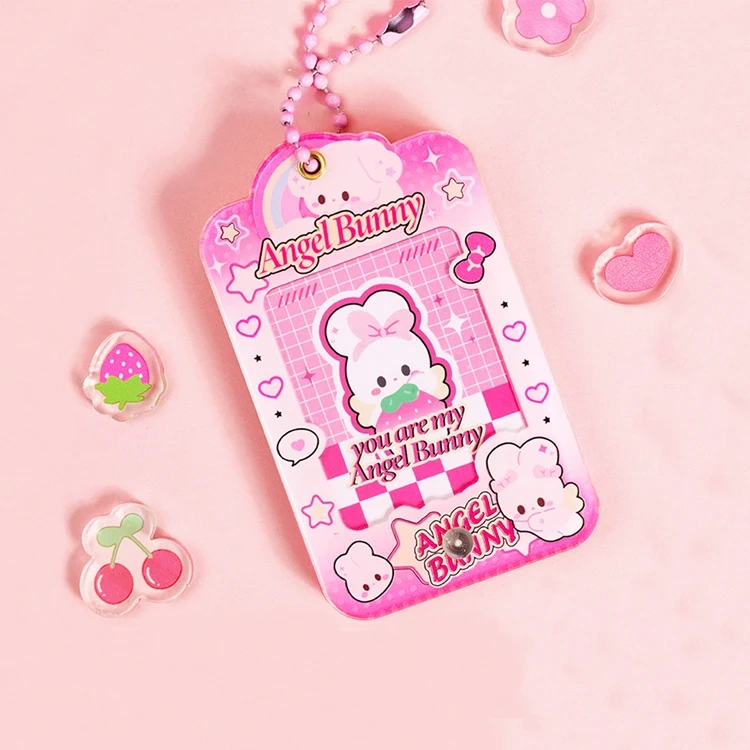 Custom Acrylic Photocard Holder Kpop Cartoon Anime Glitter Photo Card Case Keyring High Quality Acrylic Snap in photo keychain