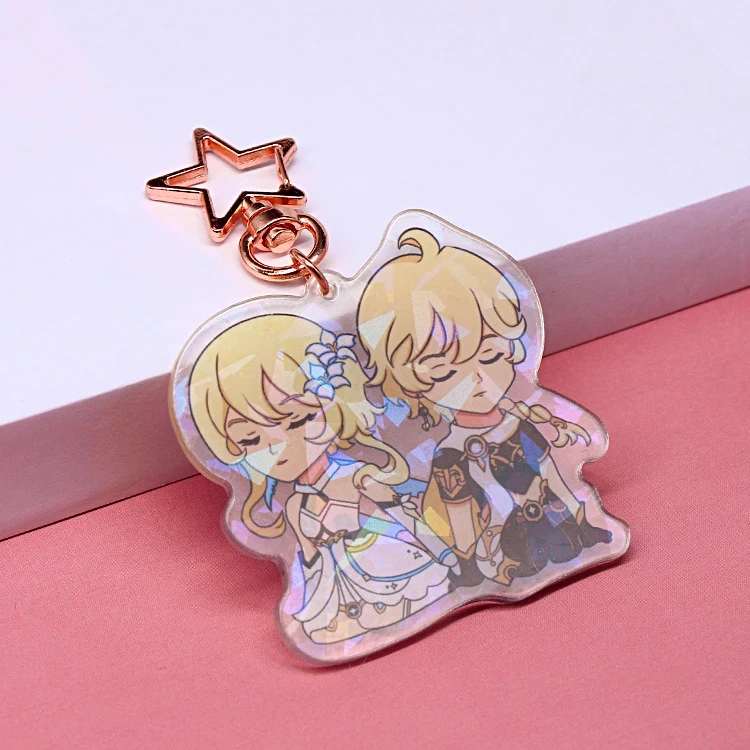 Wholesale Custom Printed Acrylic Charms Key Chain Cartoon Anime Acrylic Keychain Pin Stand Transparent  Epoxy Acrylic Keyring