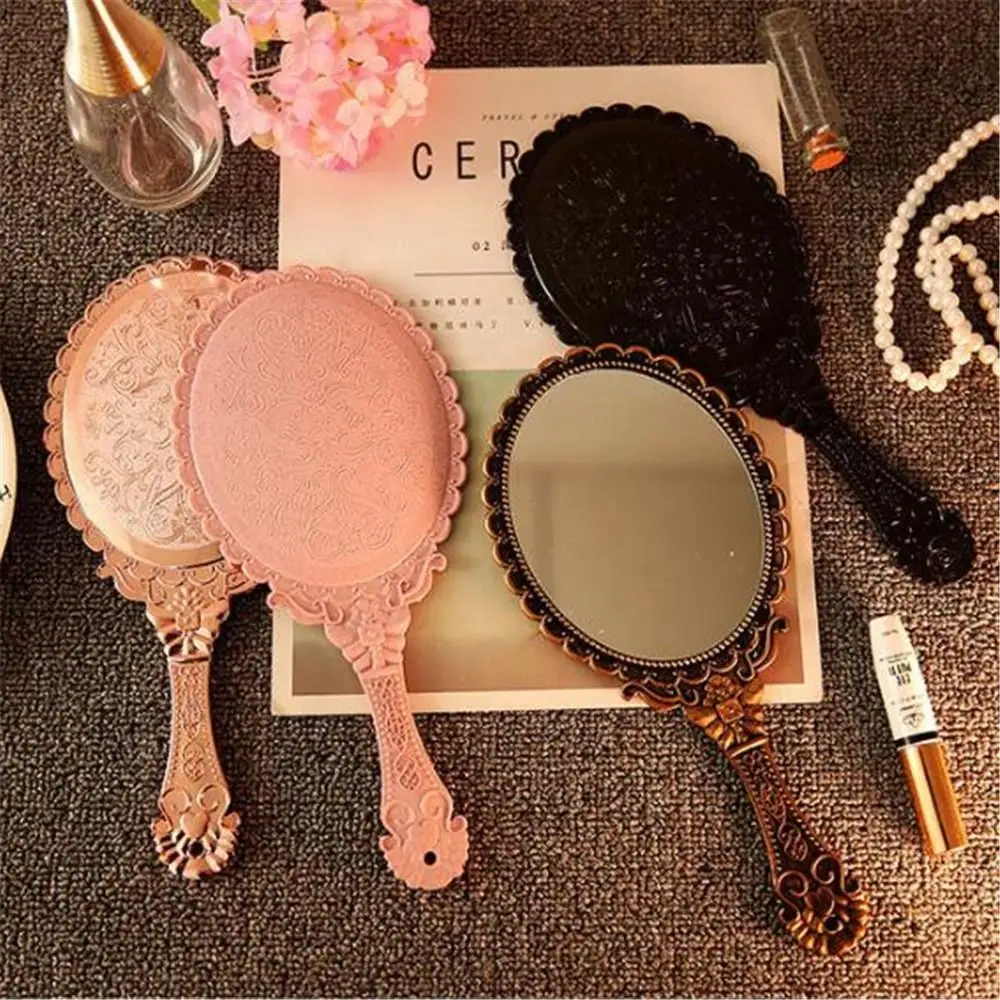 Custom Girl Makeup Mirror Square Handle Black Hand Held Vanity Mirror With Logo