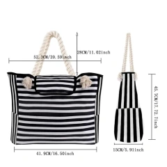 Wholesale Custom Beach Striped Tote Bag with Printed Logo Large Summer Shopping Canvas Tote Bag for Women