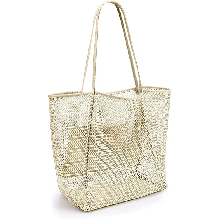 Custom Mesh Beach Bag Shoulder Handbag For Women Portable Bathing Swimming Storage Bag With Logo