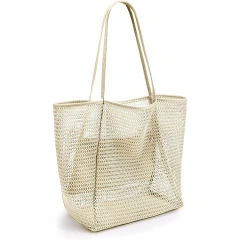 Custom Mesh Beach Bag Shoulder Handbag For Women Portable Bathing Swimming Storage Bag With Logo