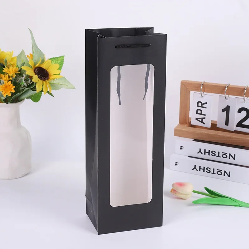 Custom Paper Bags with Logo Wholesale White Black Pink Flower Transparent Gift Bag Custom Paper Bag for Wine Wine Packing